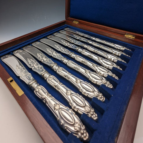 1850年頃 英国アンティーク シルバープレート ナイフx9セット Harrison Brothers & Howson 箱入り